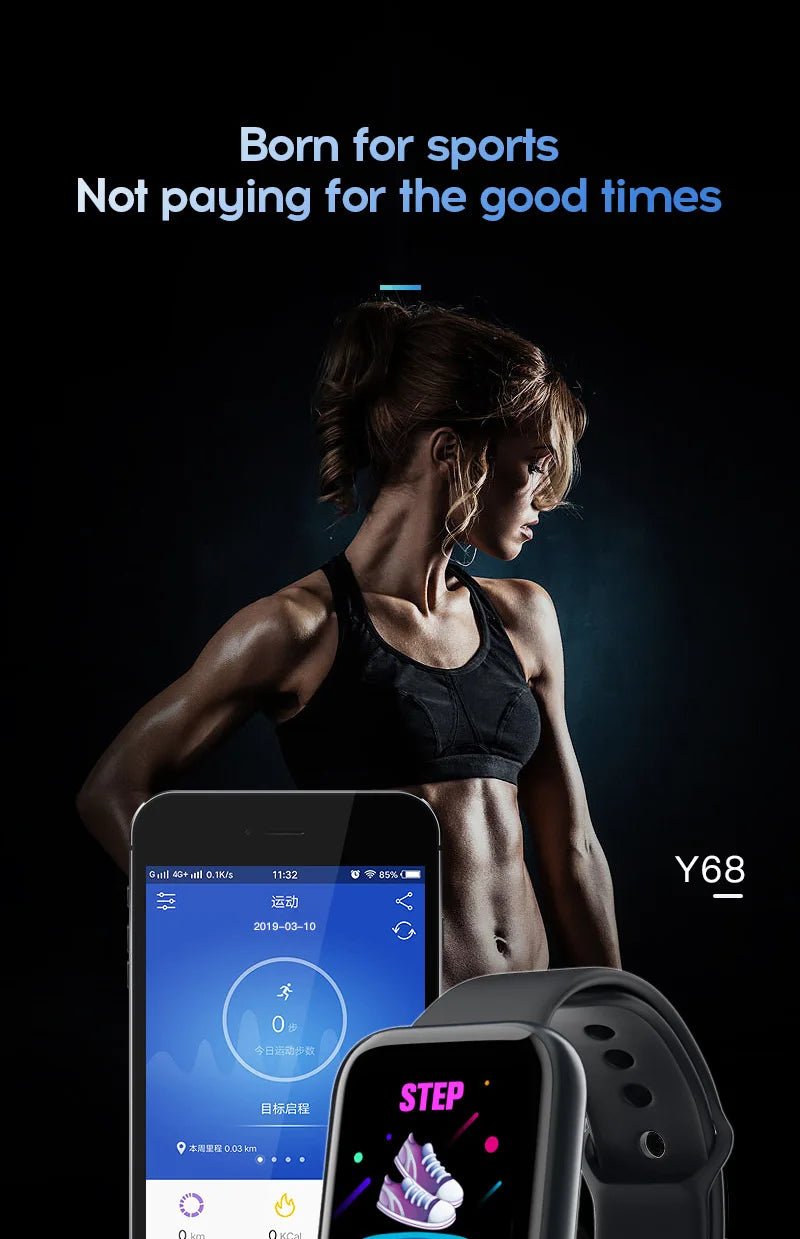 Smart Watch Y68 Bluetooth Fitness Tracker Sports Watch Heart Rate Monitor Blood Pressure Smart Bracelet for Android IOS D20 Pro