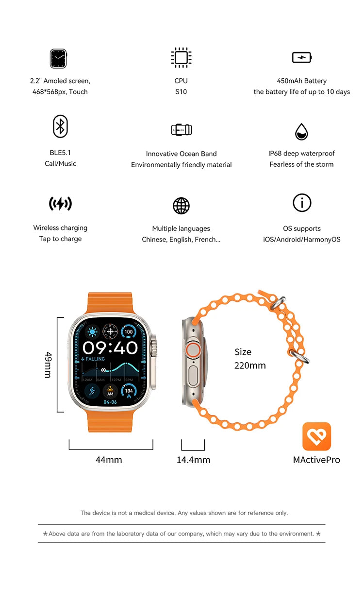 Ultra 4 AI Smart Watches 2.2'' Screen IP68 Waterproof Smartwatch for Men Women Bluetooth Calls Fitness Tracker GPS Sport Modes