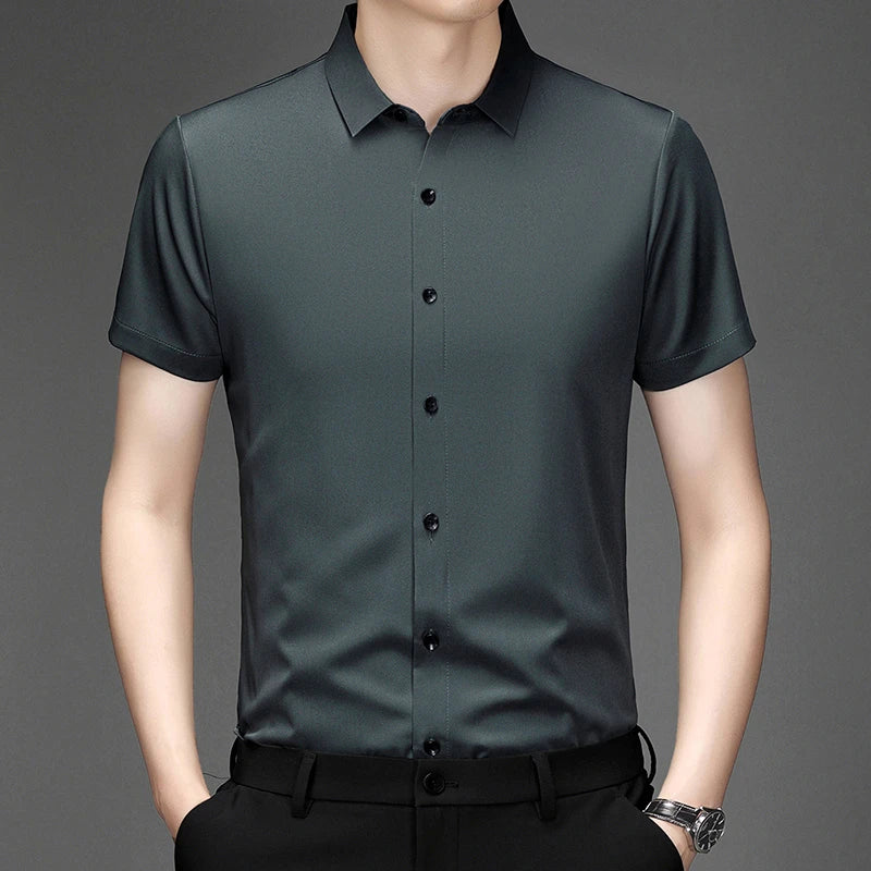 New Men's Business Casual Short Sleeved Solid Color Shirt Wrinkle Resistant Wrinkle Free Comfortable All Season Versatile Top