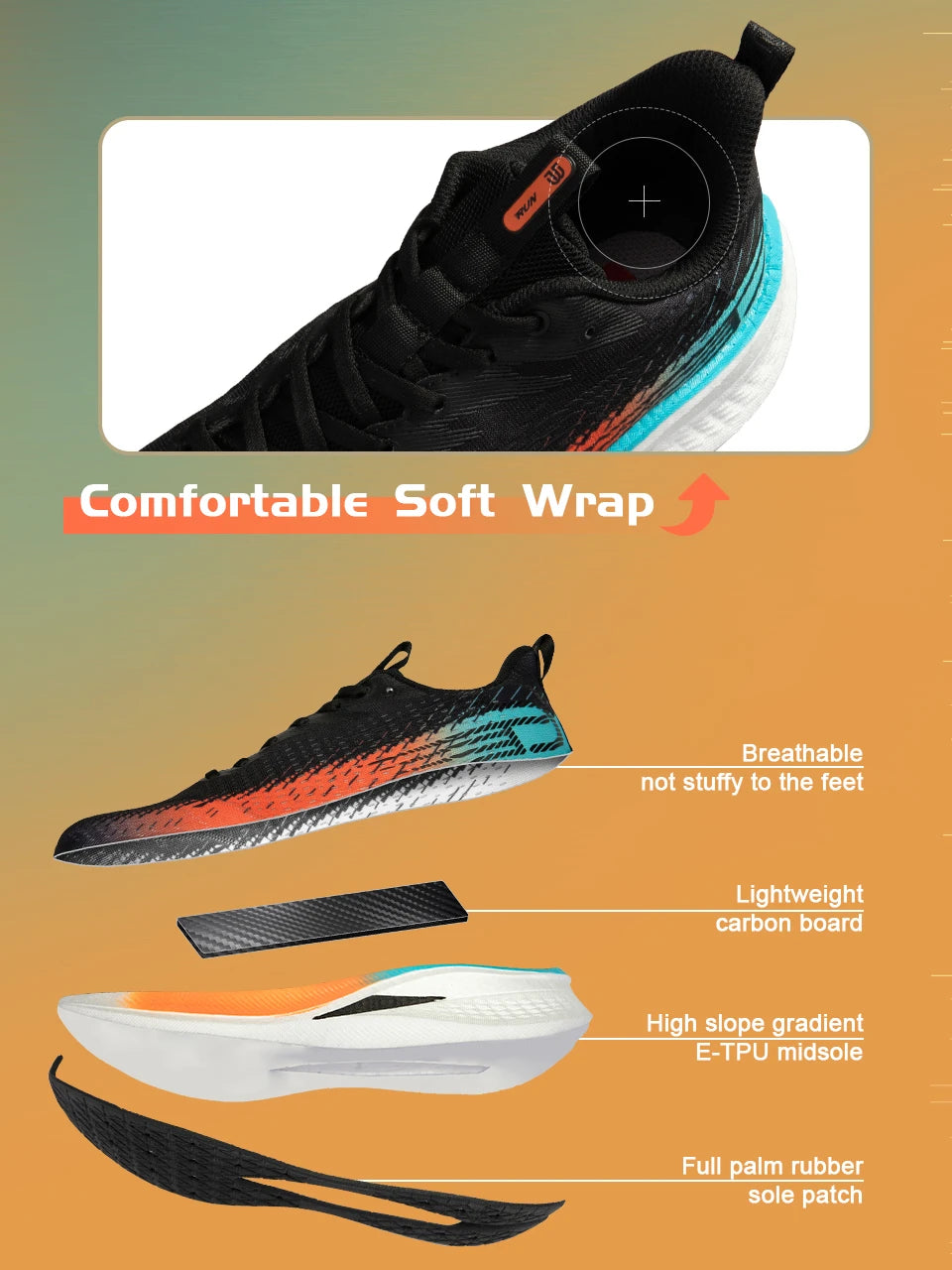 Baasploa Men Running Shoes 2025 New Professional Training Lightweight Sport Shoes Male Carbon Plate Mesh Breathable Sneakers