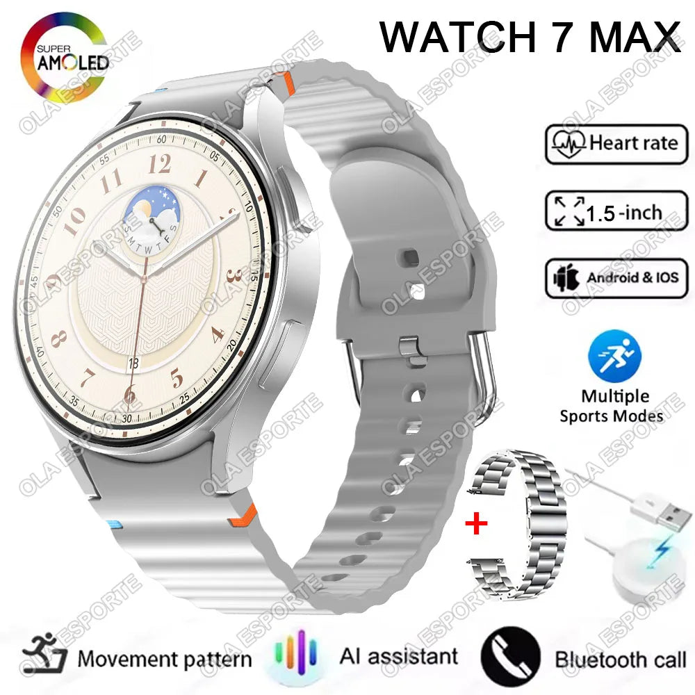 2025 New Smart watch7 Men Women AMOLED Screen Health Monitor Watch Waterproof Voice Assistant Call Smart Watch For Android IOS
