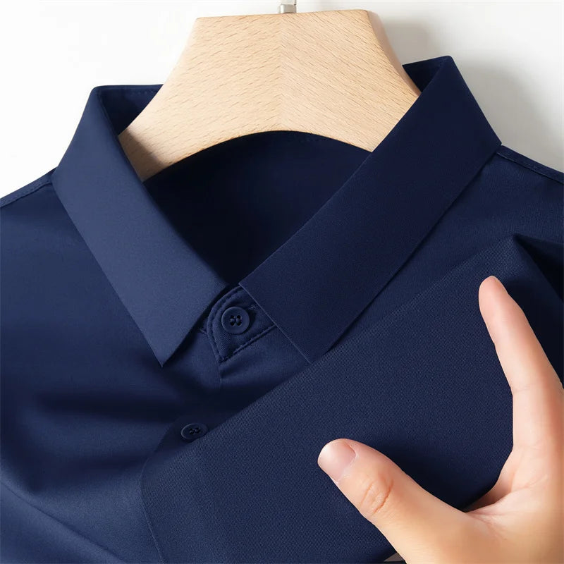New Men's Business Casual Solid Color Short Sleeved Shirt for Summer Fashion No Ironing Comfortable and Versatile Top