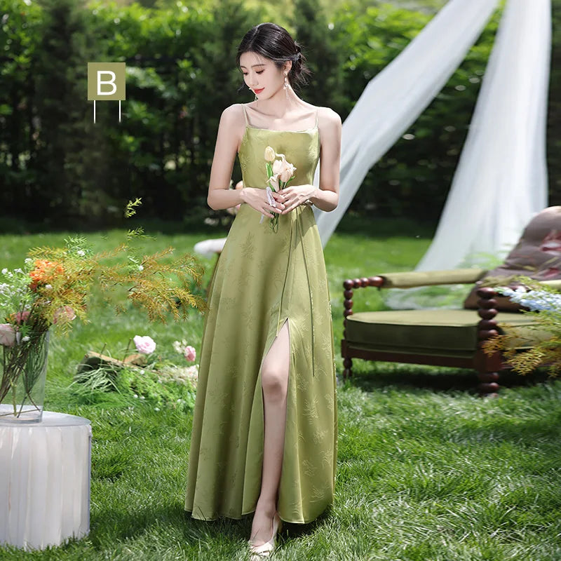 Simple Green Printed Wedding Guest Dress Elegant Off Shoulder High Waist Bridesmaid Gown Summer Graduation Prom Evening Vestidos