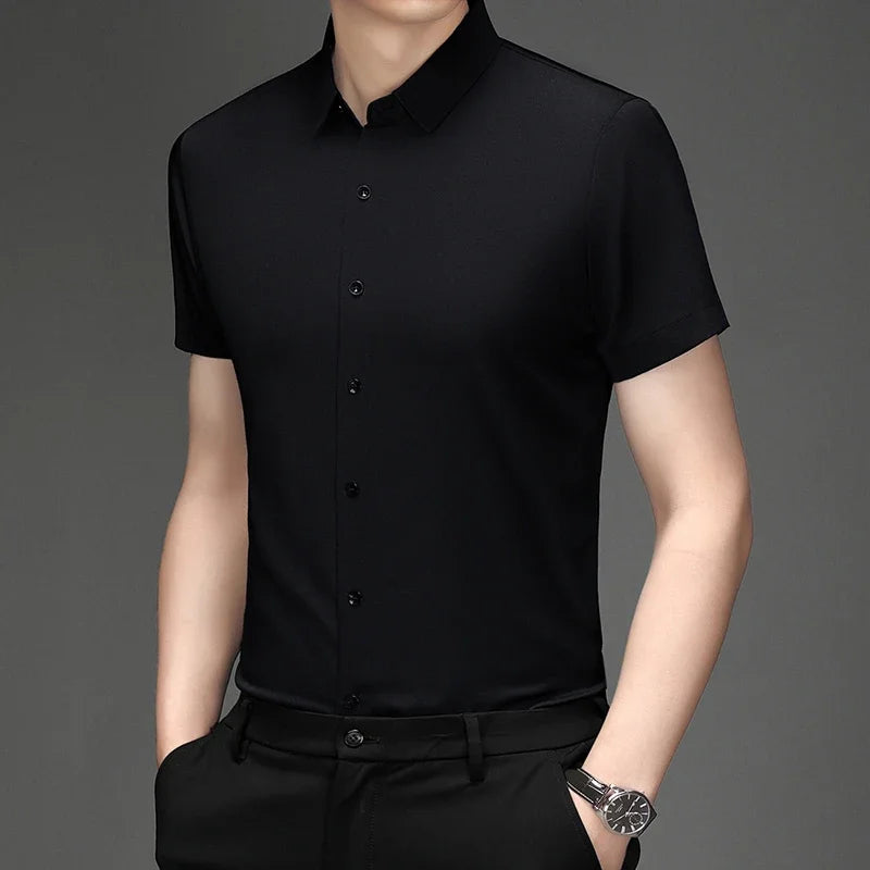 New Men's Business Casual Short Sleeved Solid Color Shirt Wrinkle Resistant Wrinkle Free Comfortable All Season Versatile Top