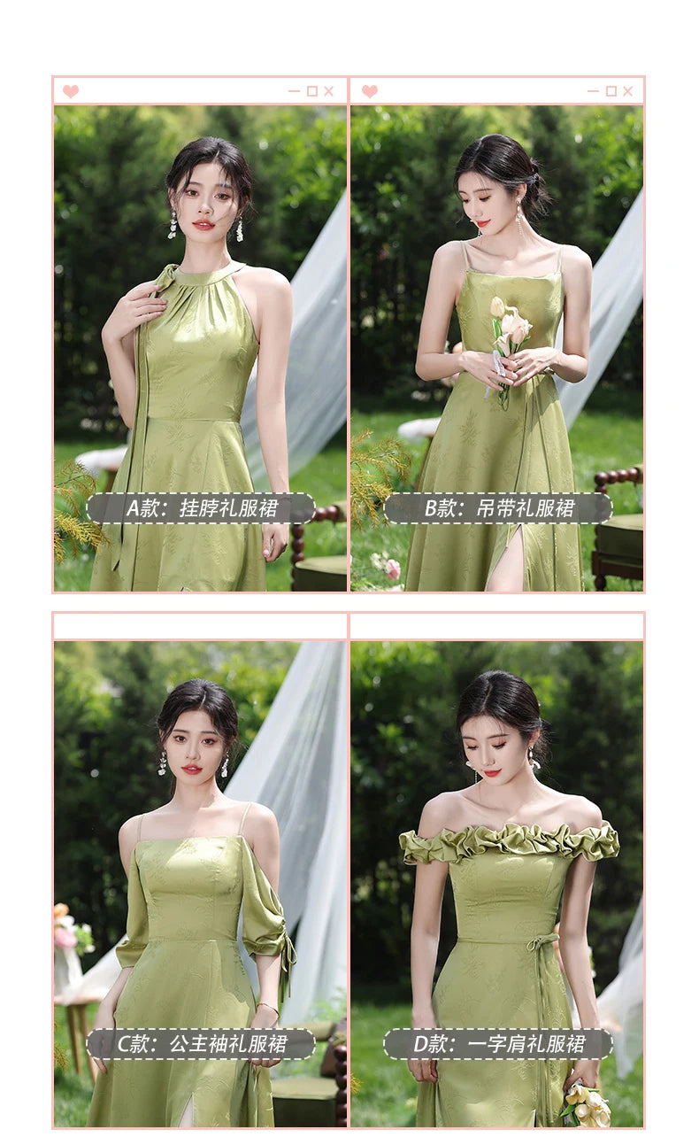 Simple Green Printed Wedding Guest Dress Elegant Off Shoulder High Waist Bridesmaid Gown Summer Graduation Prom Evening Vestidos