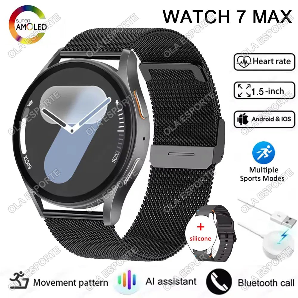 2025 New Smart watch7 Men Women AMOLED Screen Health Monitor Watch Waterproof Voice Assistant Call Smart Watch For Android IOS