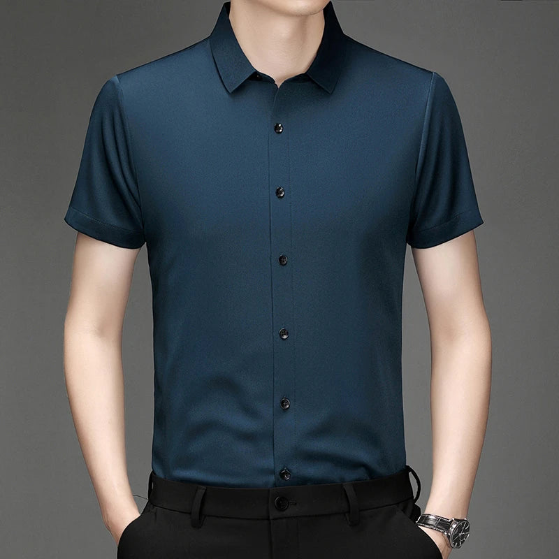 New Men's Business Casual Short Sleeved Solid Color Shirt Wrinkle Resistant Wrinkle Free Comfortable All Season Versatile Top