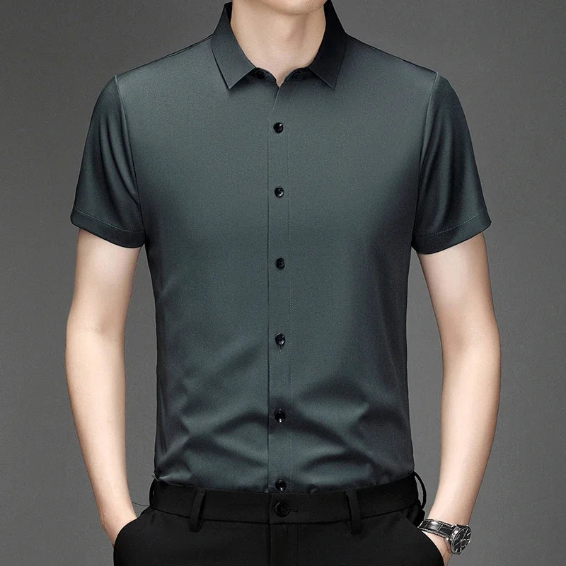 New Men's Business Casual Short Sleeved Solid Color Shirt Wrinkle Resistant Wrinkle Free Comfortable All Season Versatile Top