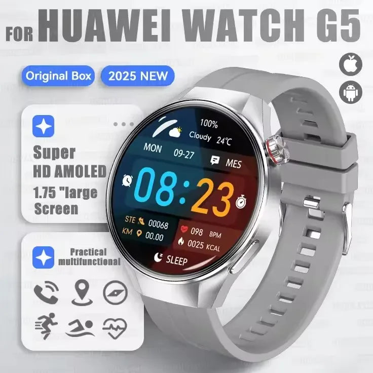 2025 New Watch G5 PlUS Smart Watch Men 1.75"AMOLED Screen GPS Track Compass Heart Rate Bluetooth Call SmartWatch For Android IOS