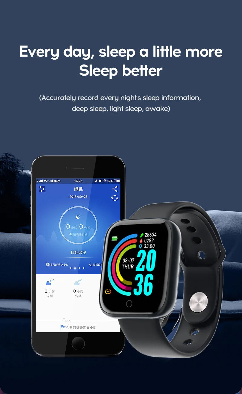 Smart Watch Y68 Bluetooth Fitness Tracker Sports Watch Heart Rate Monitor Blood Pressure Smart Bracelet for Android IOS D20 Pro