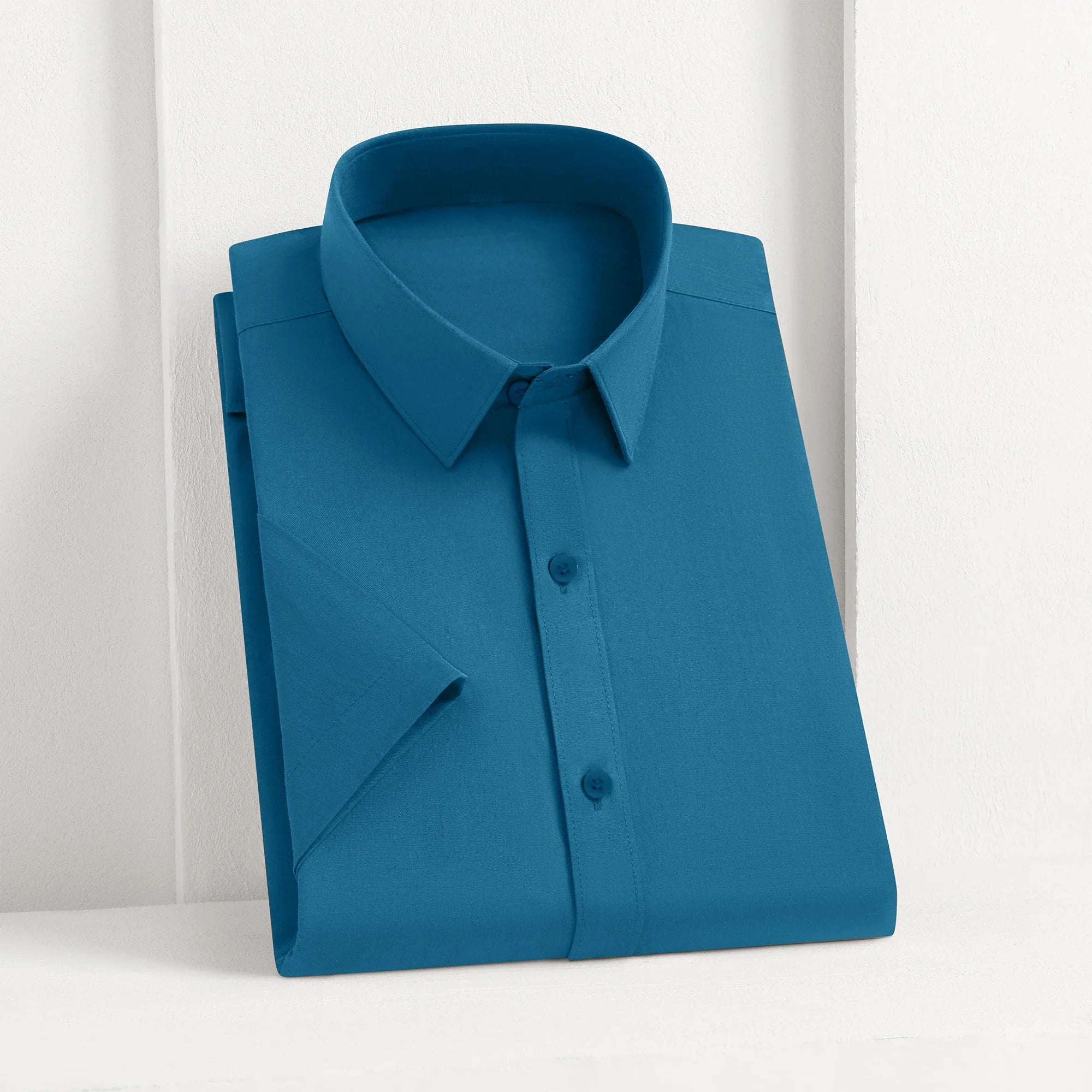 New Men's Business Casual Solid Color Short Sleeved Shirt for Summer Fashion No Ironing Comfortable and Versatile Top