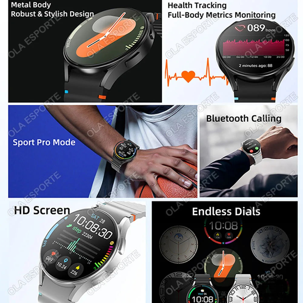 2025 New Smart watch7 Men Women AMOLED Screen Health Monitor Watch Waterproof Voice Assistant Call Smart Watch For Android IOS