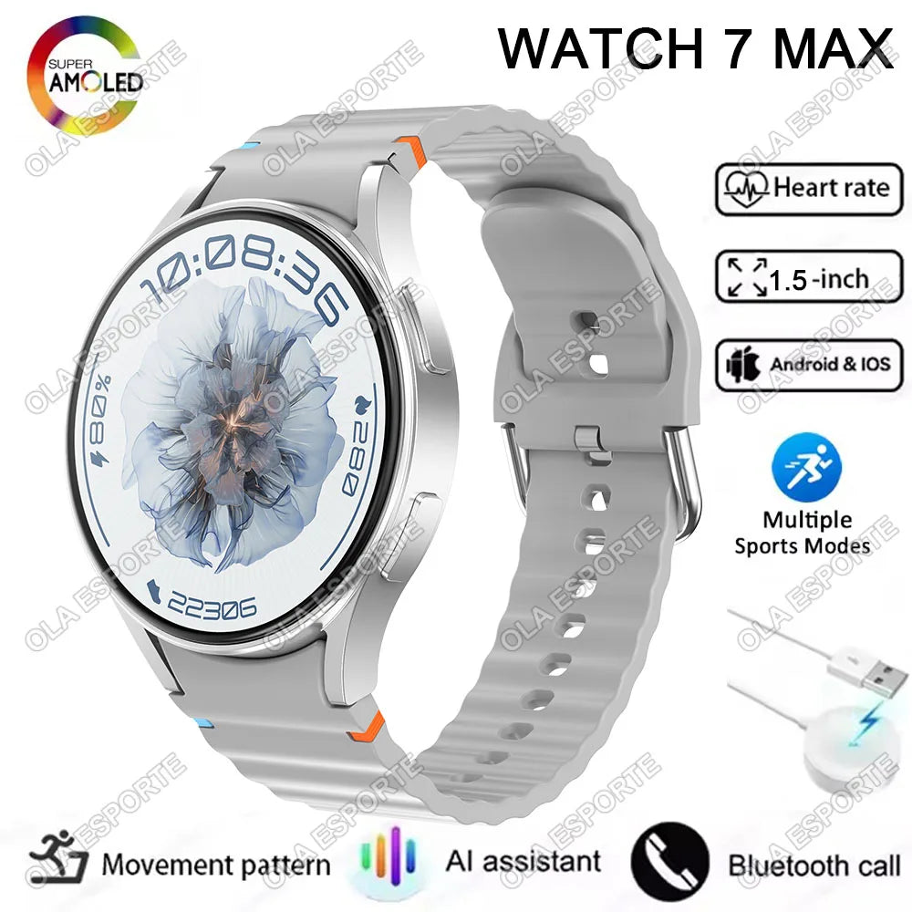 2025 New Smart watch7 Men Women AMOLED Screen Health Monitor Watch Waterproof Voice Assistant Call Smart Watch For Android IOS
