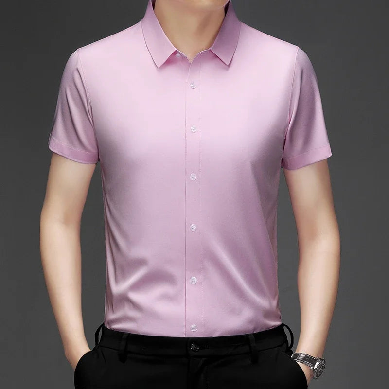 New Men's Business Casual Short Sleeved Solid Color Shirt Wrinkle Resistant Wrinkle Free Comfortable All Season Versatile Top