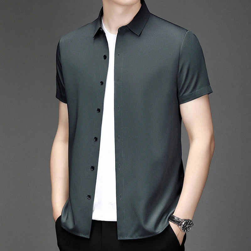 New Men's Business Casual Short Sleeved Solid Color Shirt Wrinkle Resistant Wrinkle Free Comfortable All Season Versatile Top