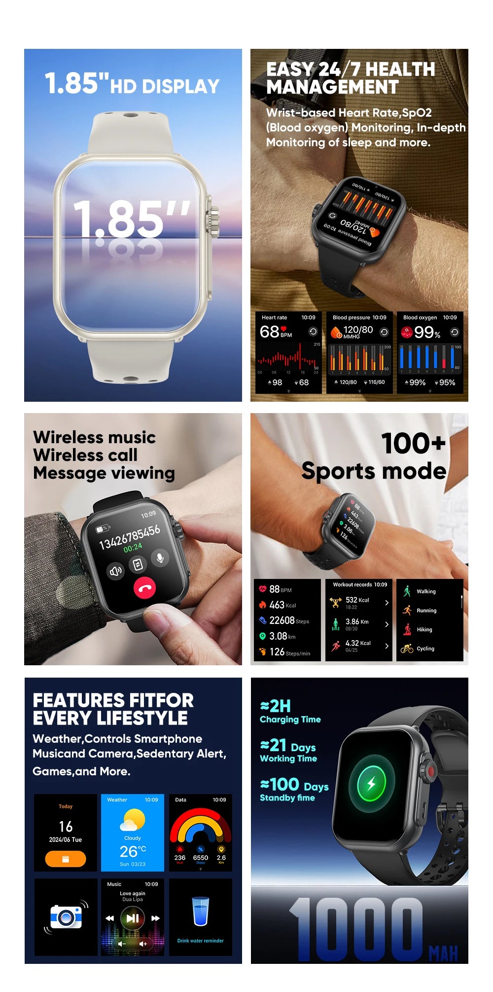 2025 New For Huawei Xiaomi Smart Watch Men Women 1.85-Inch HD AMOLED Full Touch Screen IP68 Waterproof Bluetooth Call SmartWatch
