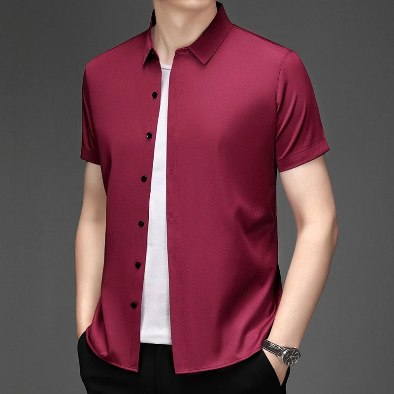 New Men's Business Casual Short Sleeved Solid Color Shirt Wrinkle Resistant Wrinkle Free Comfortable All Season Versatile Top