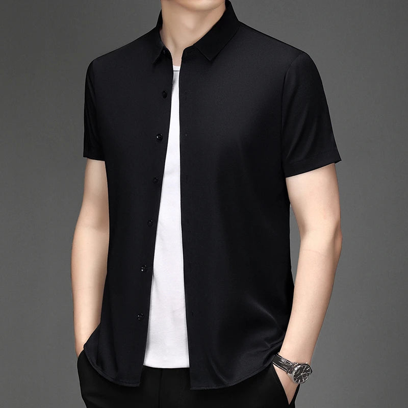 New Men's Business Casual Short Sleeved Solid Color Shirt Wrinkle Resistant Wrinkle Free Comfortable All Season Versatile Top