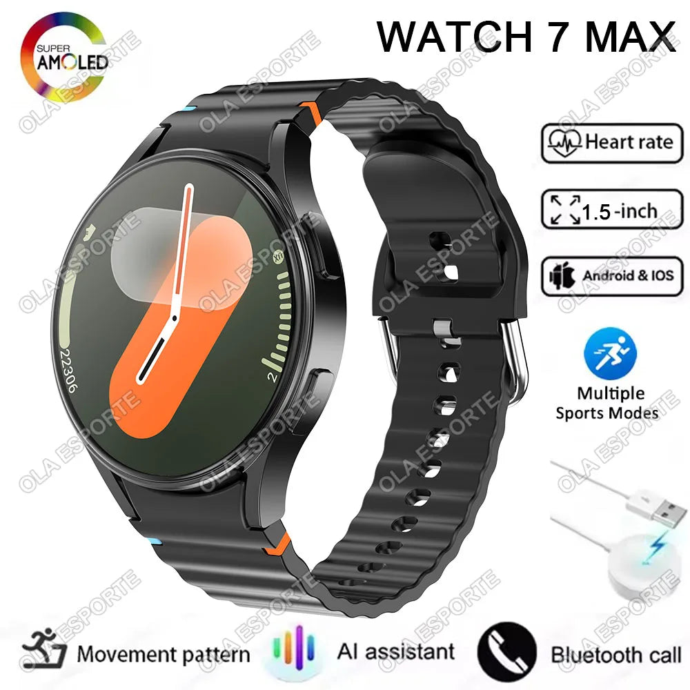 2025 New Smart watch7 Men Women AMOLED Screen Health Monitor Watch Waterproof Voice Assistant Call Smart Watch For Android IOS
