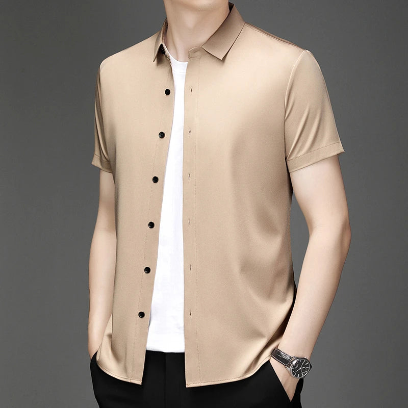 New Men's Business Casual Short Sleeved Solid Color Shirt Wrinkle Resistant Wrinkle Free Comfortable All Season Versatile Top