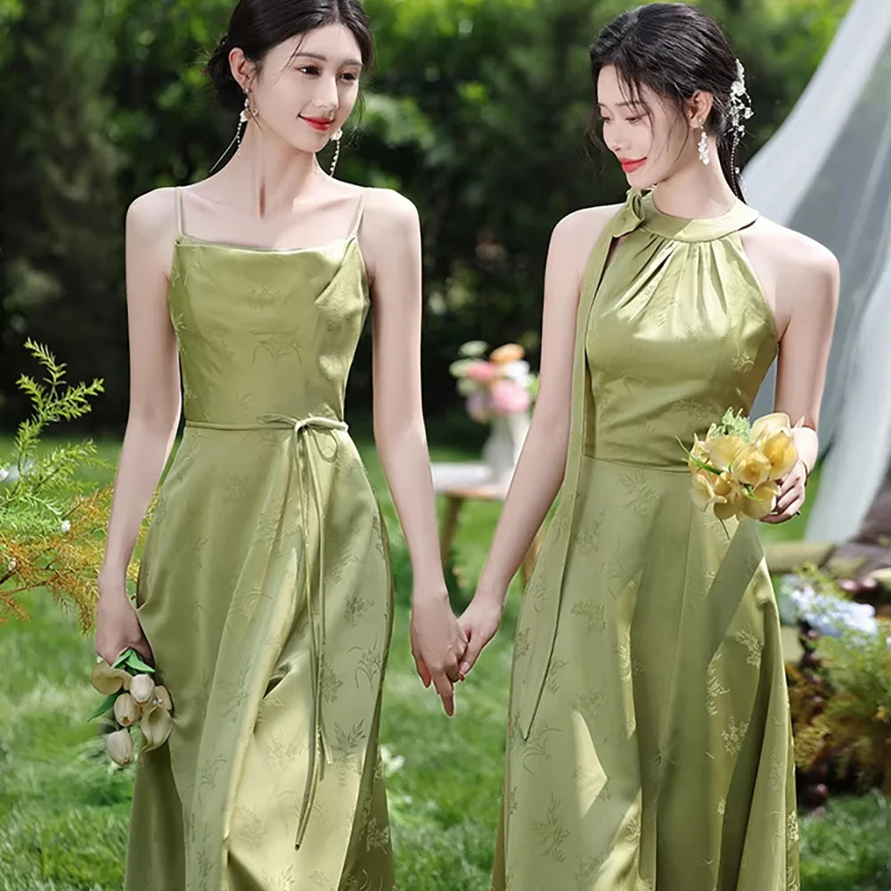 Simple Green Printed Wedding Guest Dress Elegant Off Shoulder High Waist Bridesmaid Gown Summer Graduation Prom Evening Vestidos