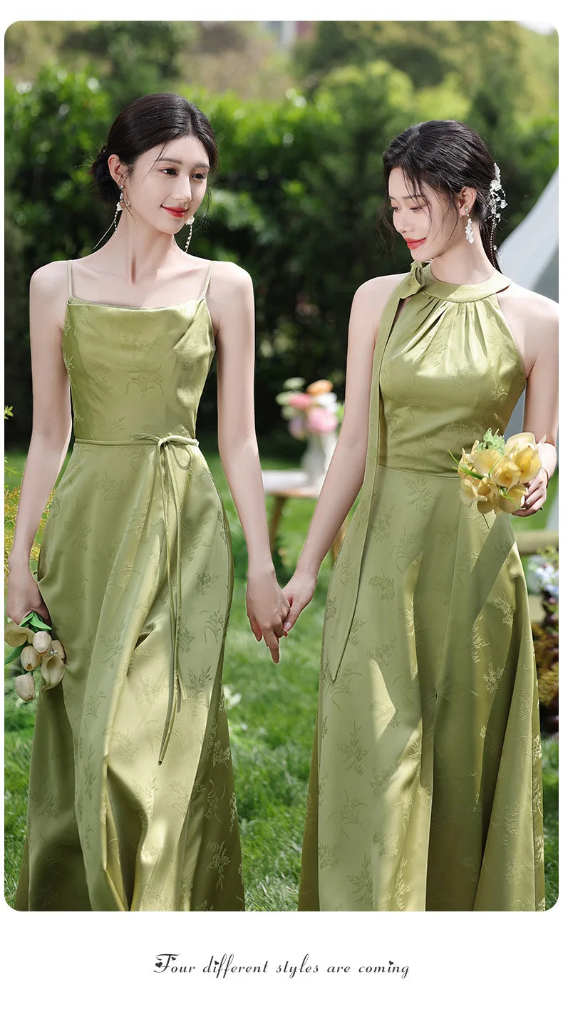 Simple Green Printed Wedding Guest Dress Elegant Off Shoulder High Waist Bridesmaid Gown Summer Graduation Prom Evening Vestidos