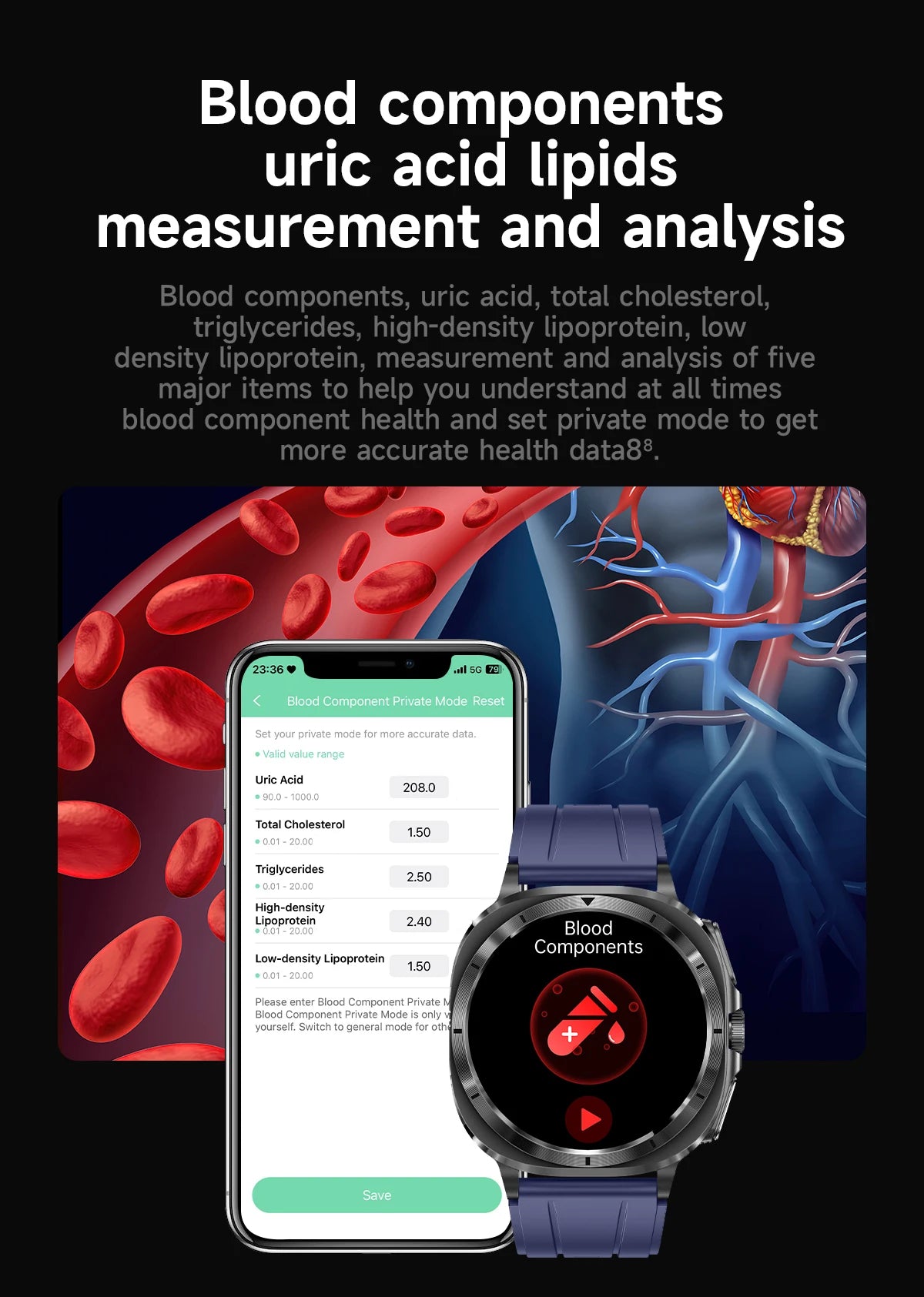 2025 New Laser therapy Three High Uric acid Blood pressure Smartwatch Men ECG+PPG Heart rate Fat Body Analysis NFC Call Watches