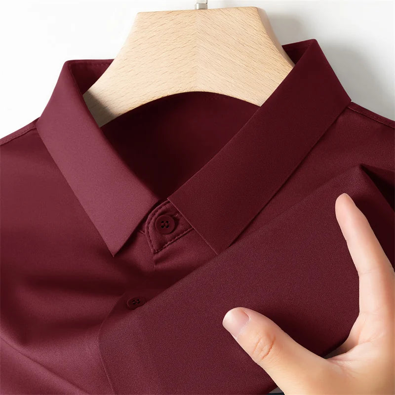 New Men's Business Casual Solid Color Short Sleeved Shirt for Summer Fashion No Ironing Comfortable and Versatile Top