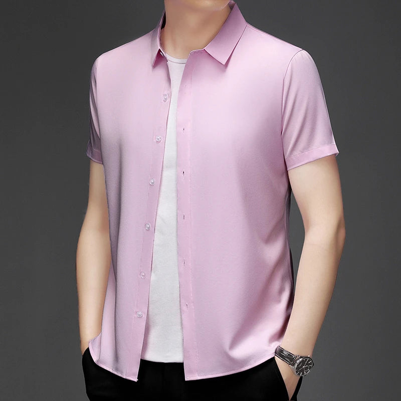 New Men's Business Casual Short Sleeved Solid Color Shirt Wrinkle Resistant Wrinkle Free Comfortable All Season Versatile Top