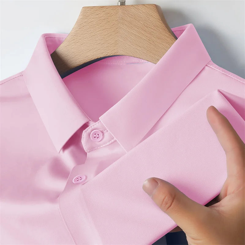 New Men's Business Casual Solid Color Short Sleeved Shirt for Summer Fashion No Ironing Comfortable and Versatile Top