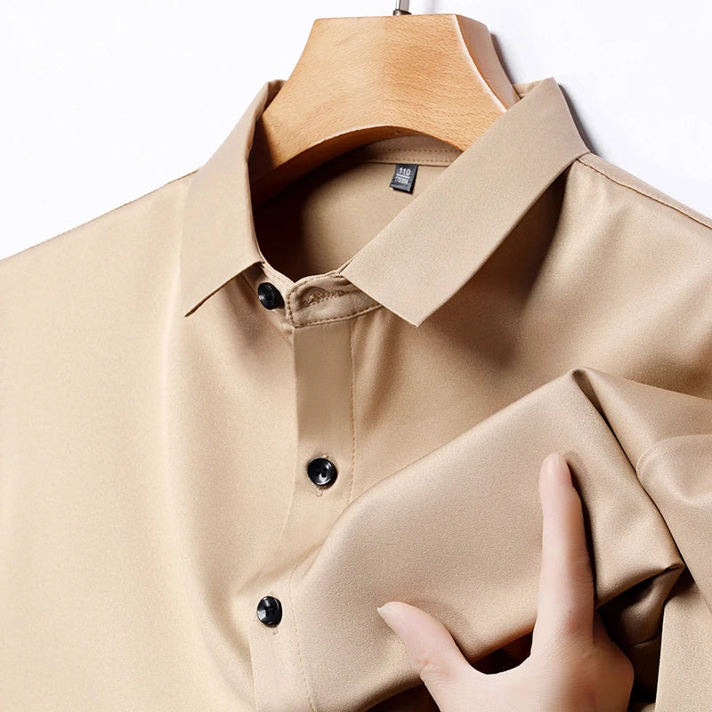 New Men's Business Casual Short Sleeved Solid Color Shirt Wrinkle Resistant Wrinkle Free Comfortable All Season Versatile Top