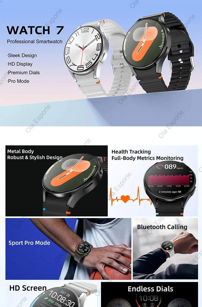 2025 New Smart watch7 Men Women AMOLED Screen Health Monitor Watch Waterproof Voice Assistant Call Smart Watch For Android IOS