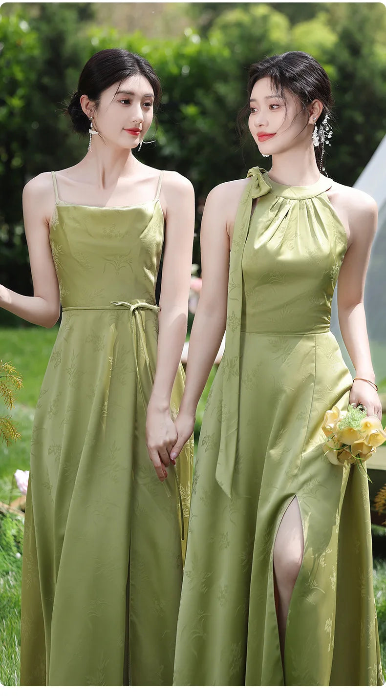 Simple Green Printed Wedding Guest Dress Elegant Off Shoulder High Waist Bridesmaid Gown Summer Graduation Prom Evening Vestidos