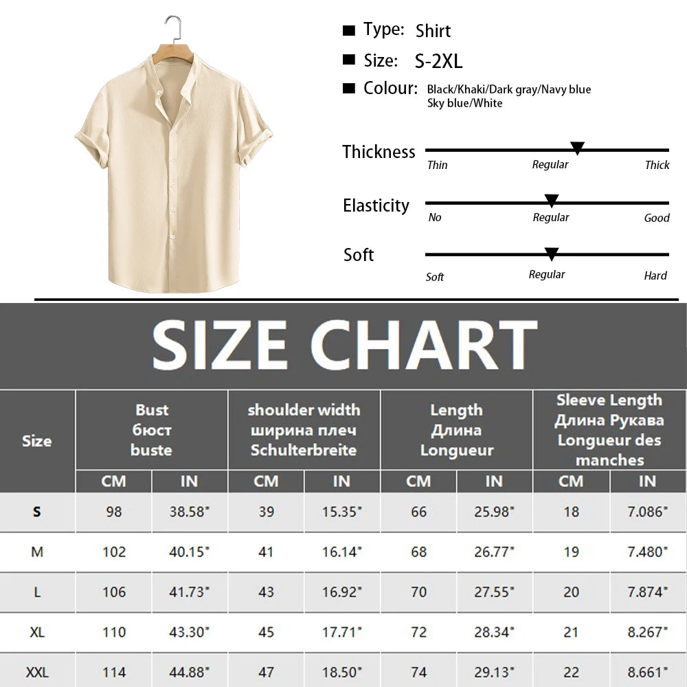 Youth Casual Beach Short Sleeve Shirts Solid Color Loose Casual Breathable Shirt Lightweight Streetwear Male Button Tops