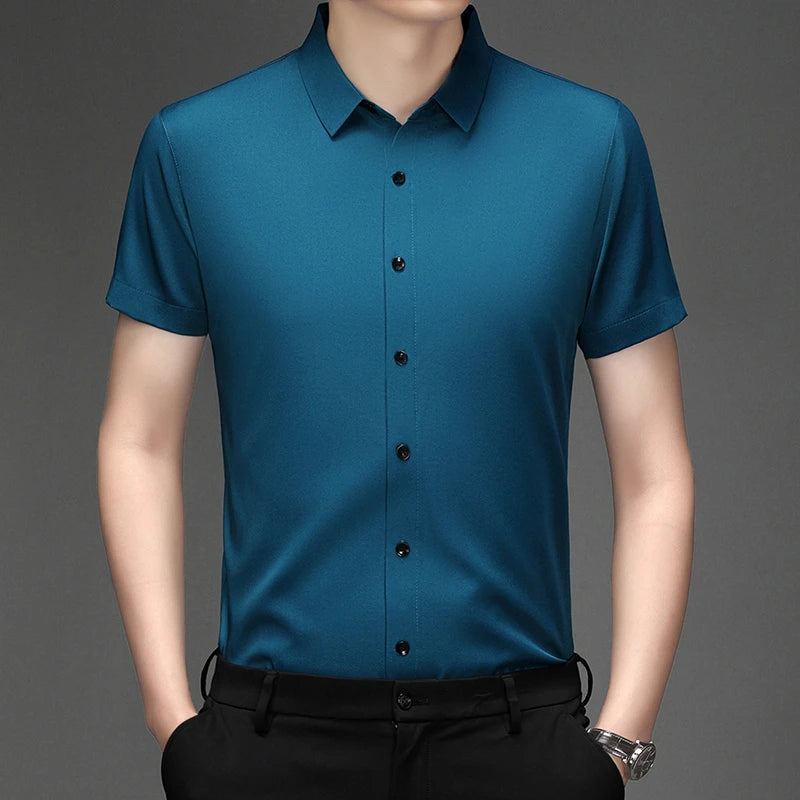 New Men's Business Casual Short Sleeved Solid Color Shirt Wrinkle Resistant Wrinkle Free Comfortable All Season Versatile Top