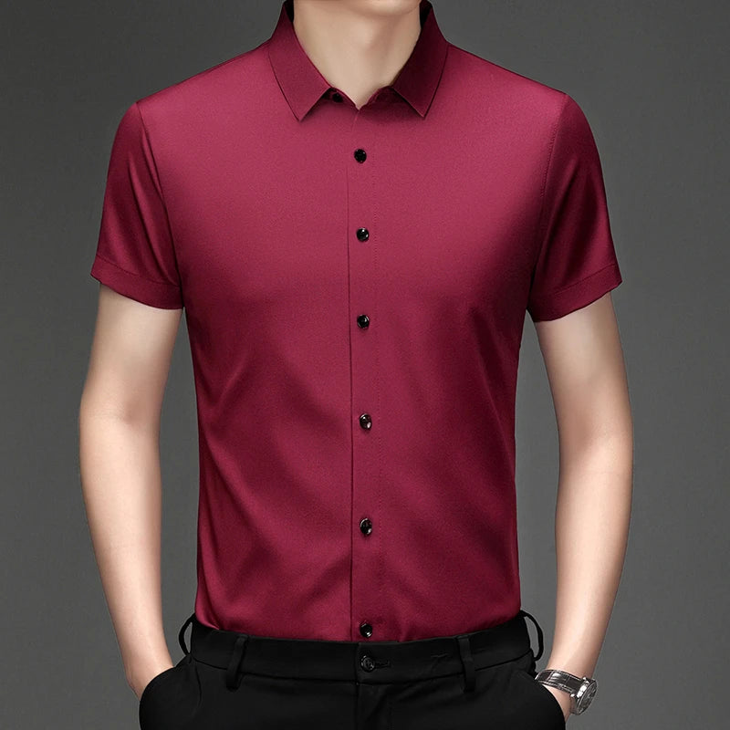 New Men's Business Casual Short Sleeved Solid Color Shirt Wrinkle Resistant Wrinkle Free Comfortable All Season Versatile Top