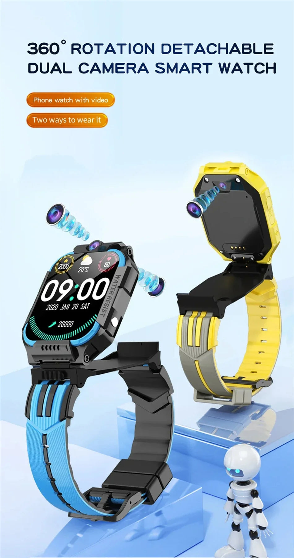 Kids Smart Watch New 5G WIFI Video Call GPS SOS IP68 Waterproof Child Smartwatch HD Camera Monitor Tracker Location Phone Watch