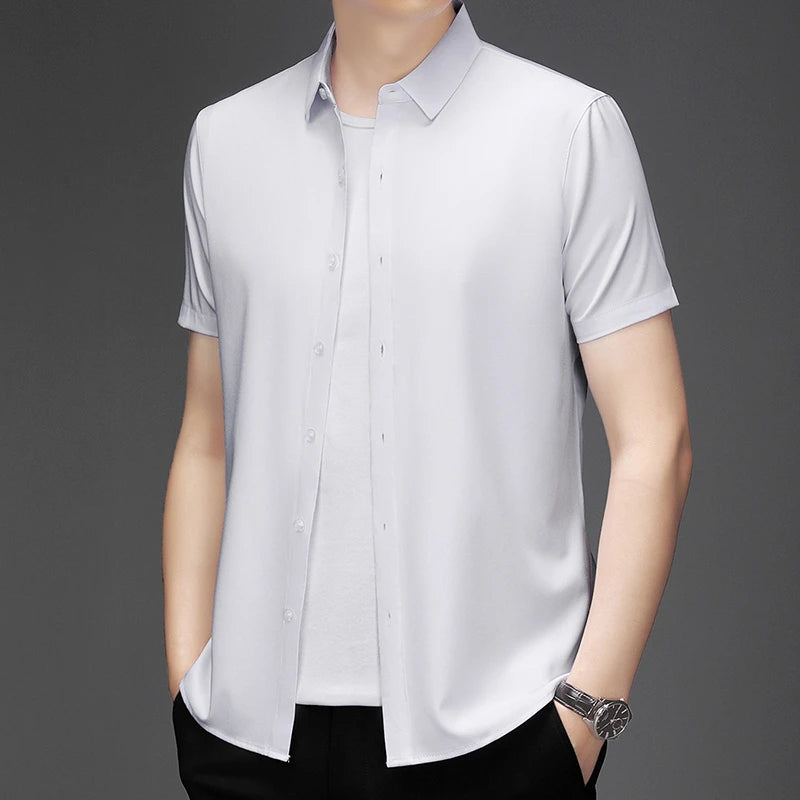 New Men's Business Casual Short Sleeved Solid Color Shirt Wrinkle Resistant Wrinkle Free Comfortable All Season Versatile Top