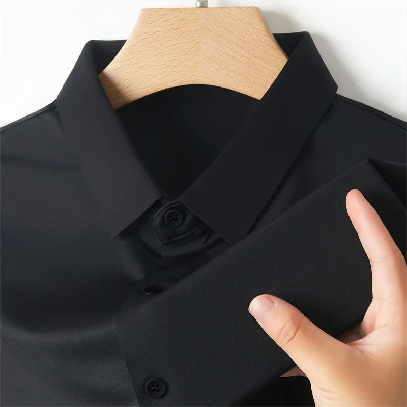 New Men's Business Casual Solid Color Short Sleeved Shirt for Summer Fashion No Ironing Comfortable and Versatile Top
