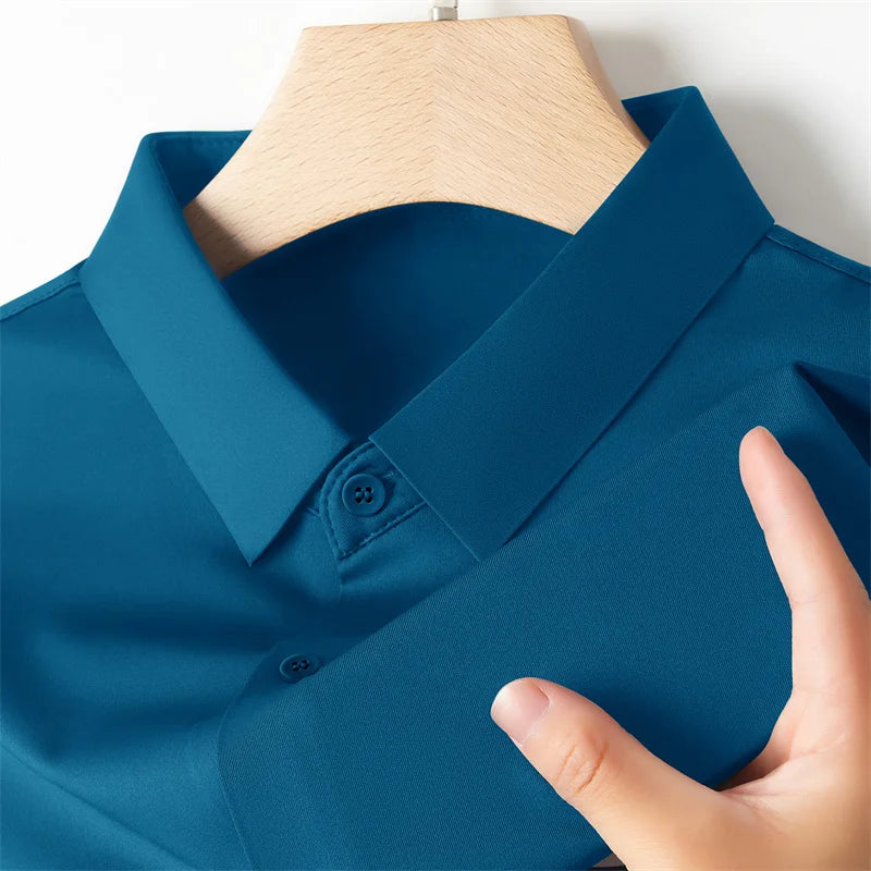 New Men's Business Casual Solid Color Short Sleeved Shirt for Summer Fashion No Ironing Comfortable and Versatile Top