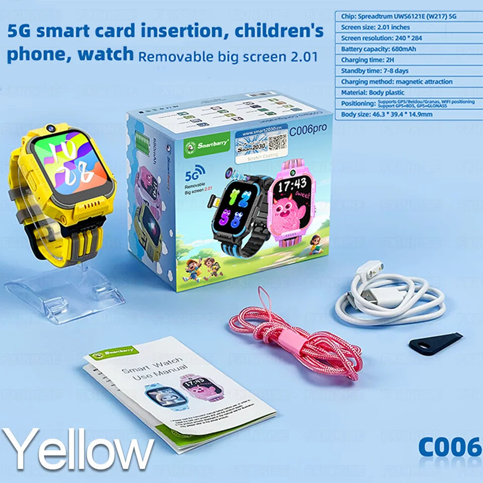 Kids Smart Watch New 5G WIFI Video Call GPS SOS IP68 Waterproof Child Smartwatch HD Camera Monitor Tracker Location Phone Watch