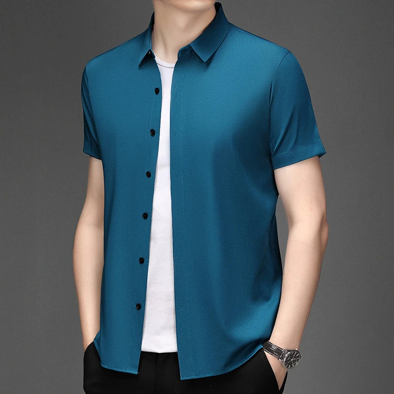 New Men's Business Casual Short Sleeved Solid Color Shirt Wrinkle Resistant Wrinkle Free Comfortable All Season Versatile Top