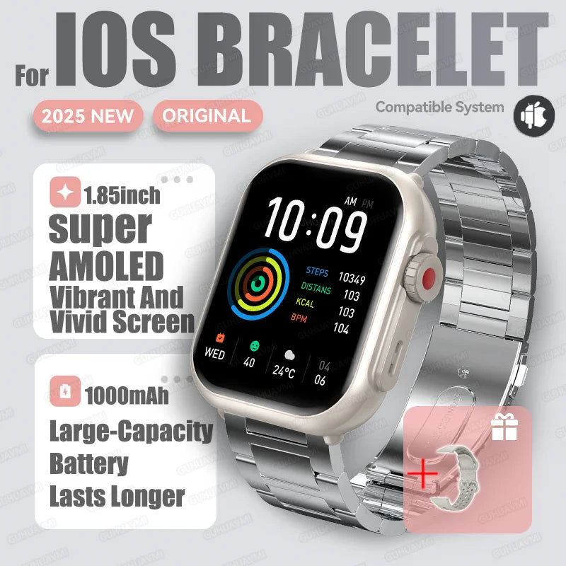 2025 New For Huawei Xiaomi Smart Watch Men Women 1.85-Inch HD AMOLED Full Touch Screen IP68 Waterproof Bluetooth Call SmartWatch