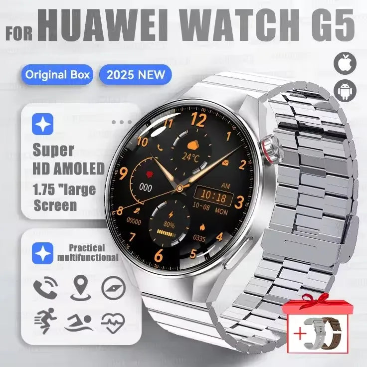 2025 New Watch G5 PlUS Smart Watch Men 1.75"AMOLED Screen GPS Track Compass Heart Rate Bluetooth Call SmartWatch For Android IOS