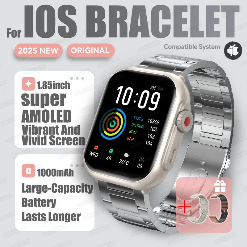 2025 New For Huawei Xiaomi Smart Watch Men Women 1.85-Inch HD AMOLED Full Touch Screen IP68 Waterproof Bluetooth Call SmartWatch