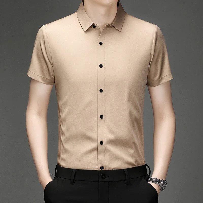 New Men's Business Casual Short Sleeved Solid Color Shirt Wrinkle Resistant Wrinkle Free Comfortable All Season Versatile Top