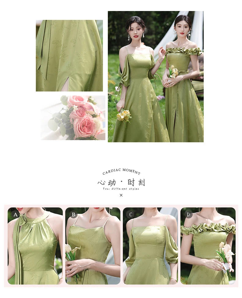 Simple Green Printed Wedding Guest Dress Elegant Off Shoulder High Waist Bridesmaid Gown Summer Graduation Prom Evening Vestidos