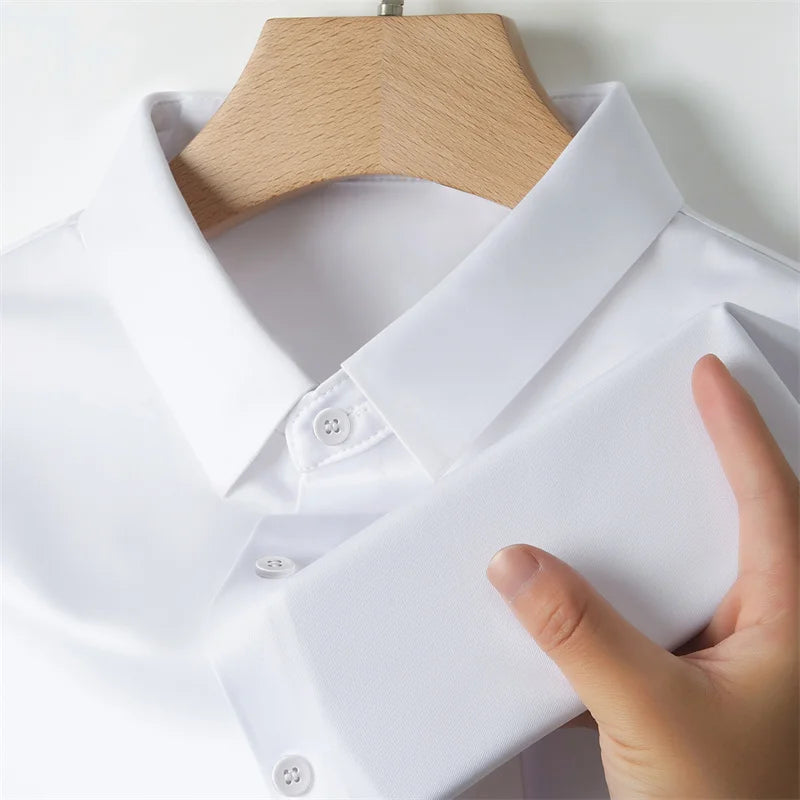 New Men's Business Casual Solid Color Short Sleeved Shirt for Summer Fashion No Ironing Comfortable and Versatile Top