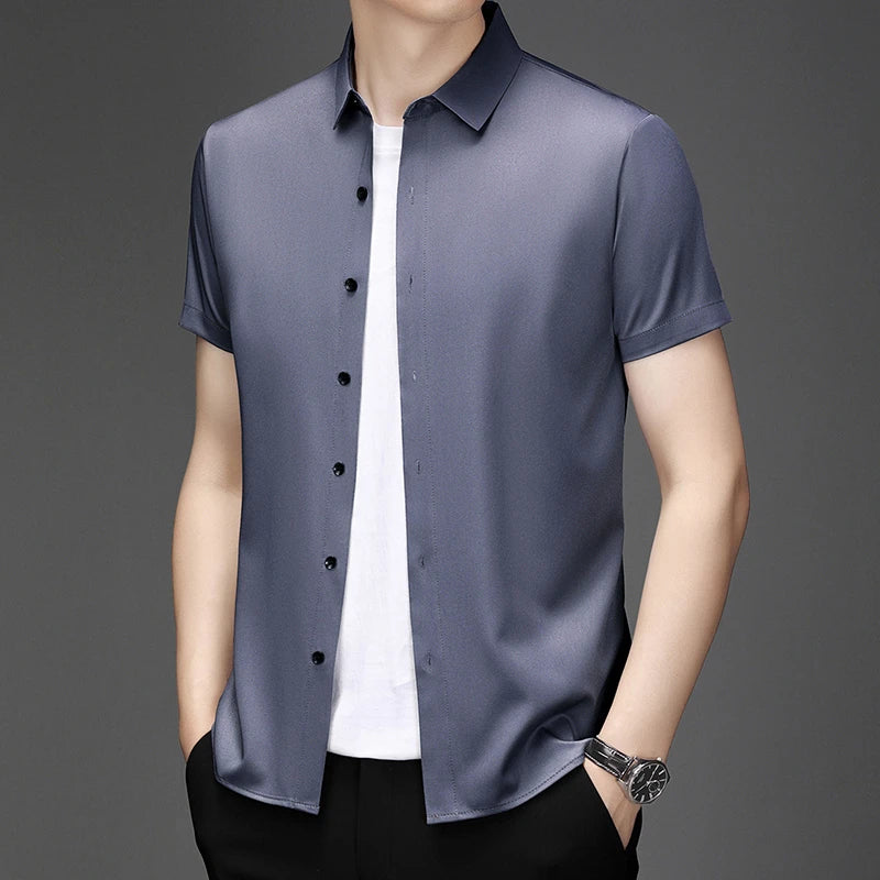 New Men's Business Casual Short Sleeved Solid Color Shirt Wrinkle Resistant Wrinkle Free Comfortable All Season Versatile Top