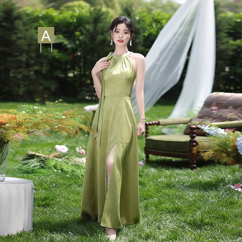 Simple Green Printed Wedding Guest Dress Elegant Off Shoulder High Waist Bridesmaid Gown Summer Graduation Prom Evening Vestidos